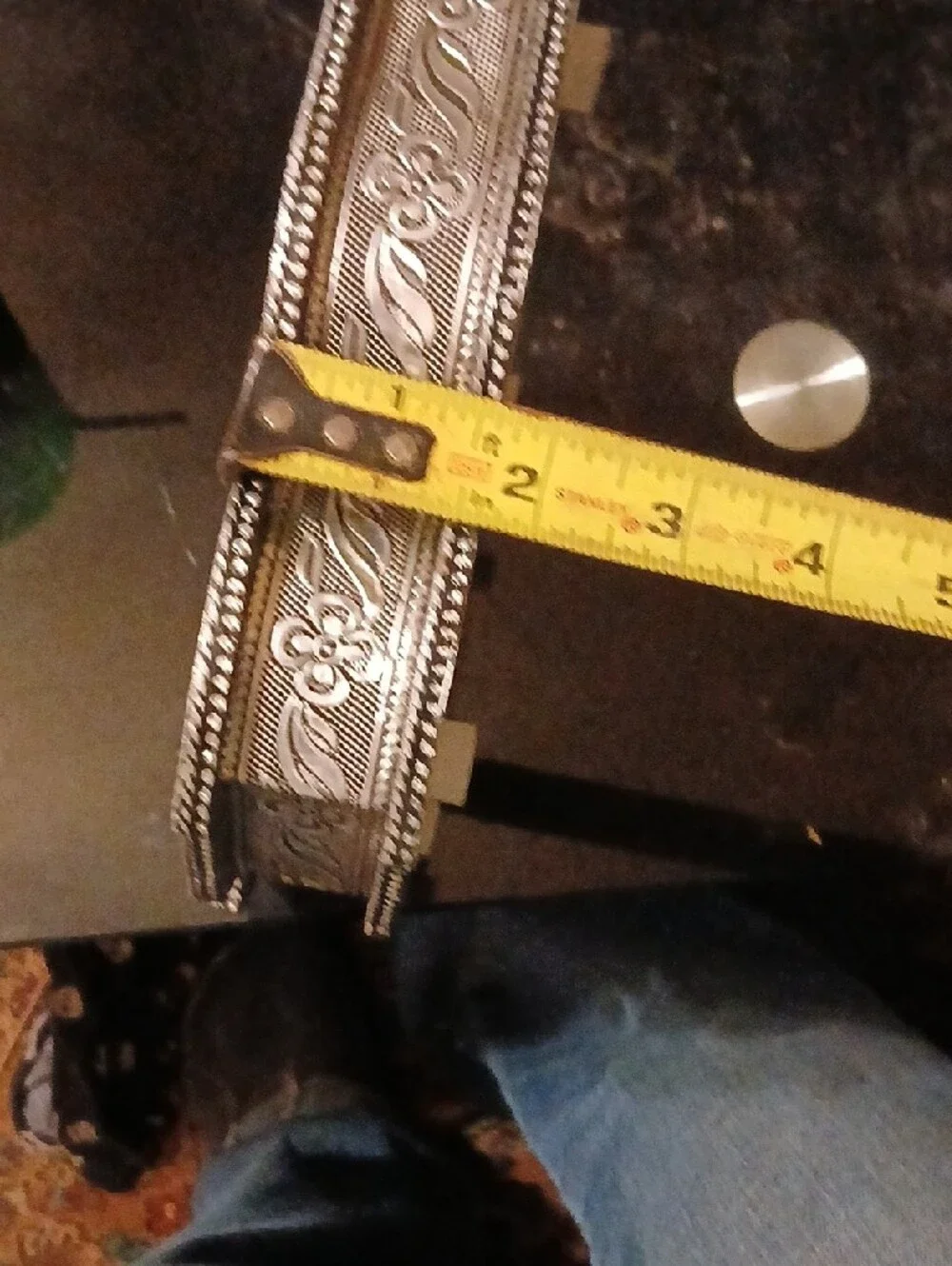 Ornate Leaf-Shaped Embossed Metal Trinket Box - Silver Tone,9x8in.
